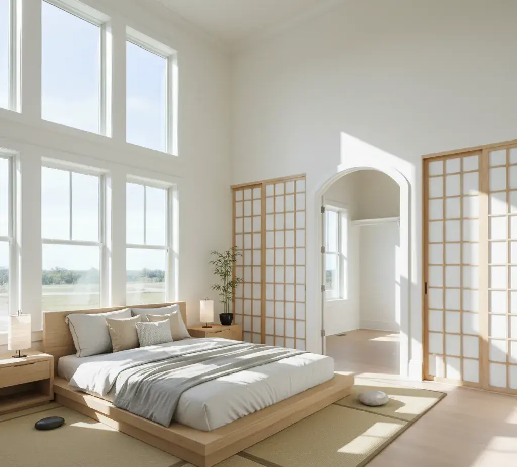 After - Japanese Zen bedroom with natural materials