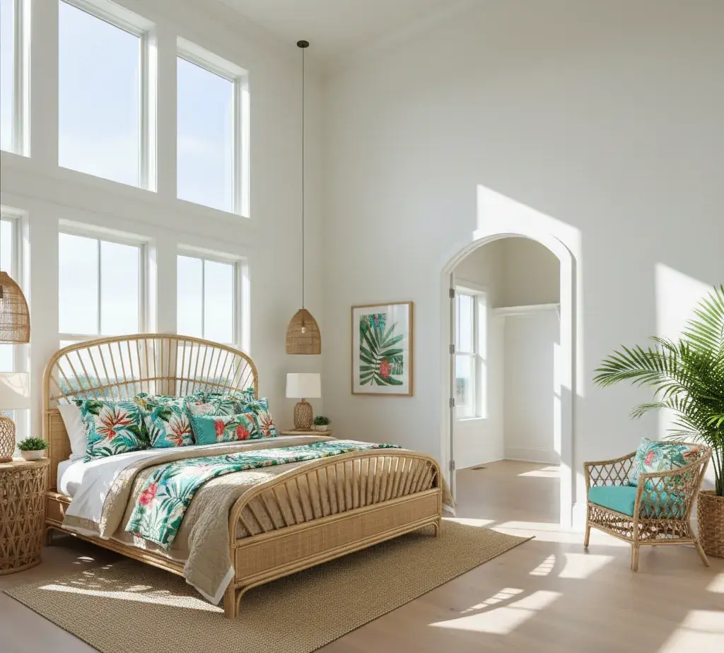 After - Tropical Resort bedroom virtual staging transformation