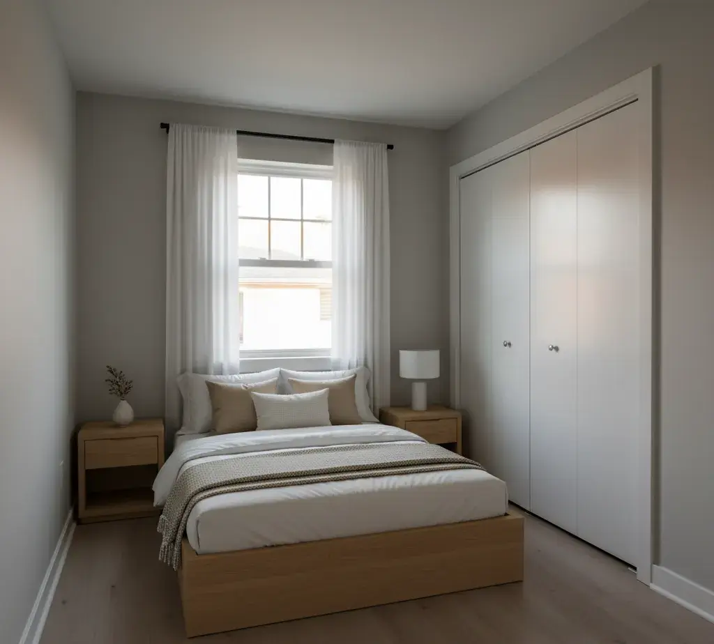 After - Minimalist bedroom virtual staging - variation