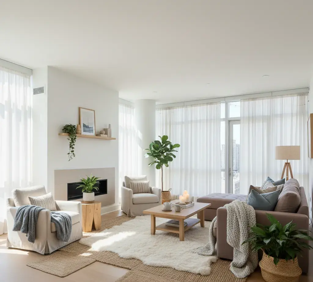 After - Nordic Hygge living room with cozy textures