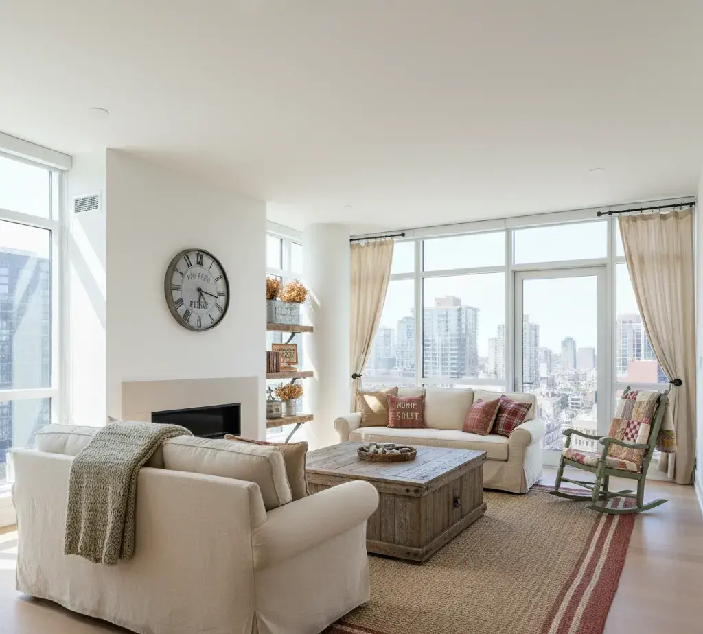 After - Rustic Farmhouse living room virtual staging transformation