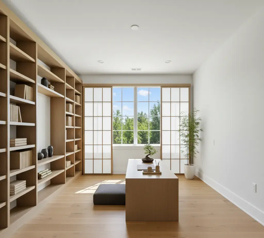 After - Japanese Zen office virtual staging design