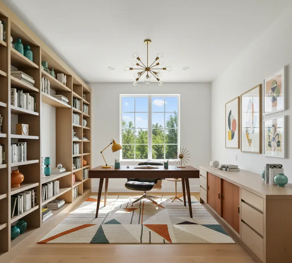 After - Mid-Century Modern office virtual staging transformation